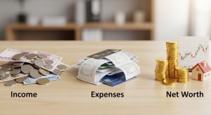 Diferença entre renda, despesas e patrimônio